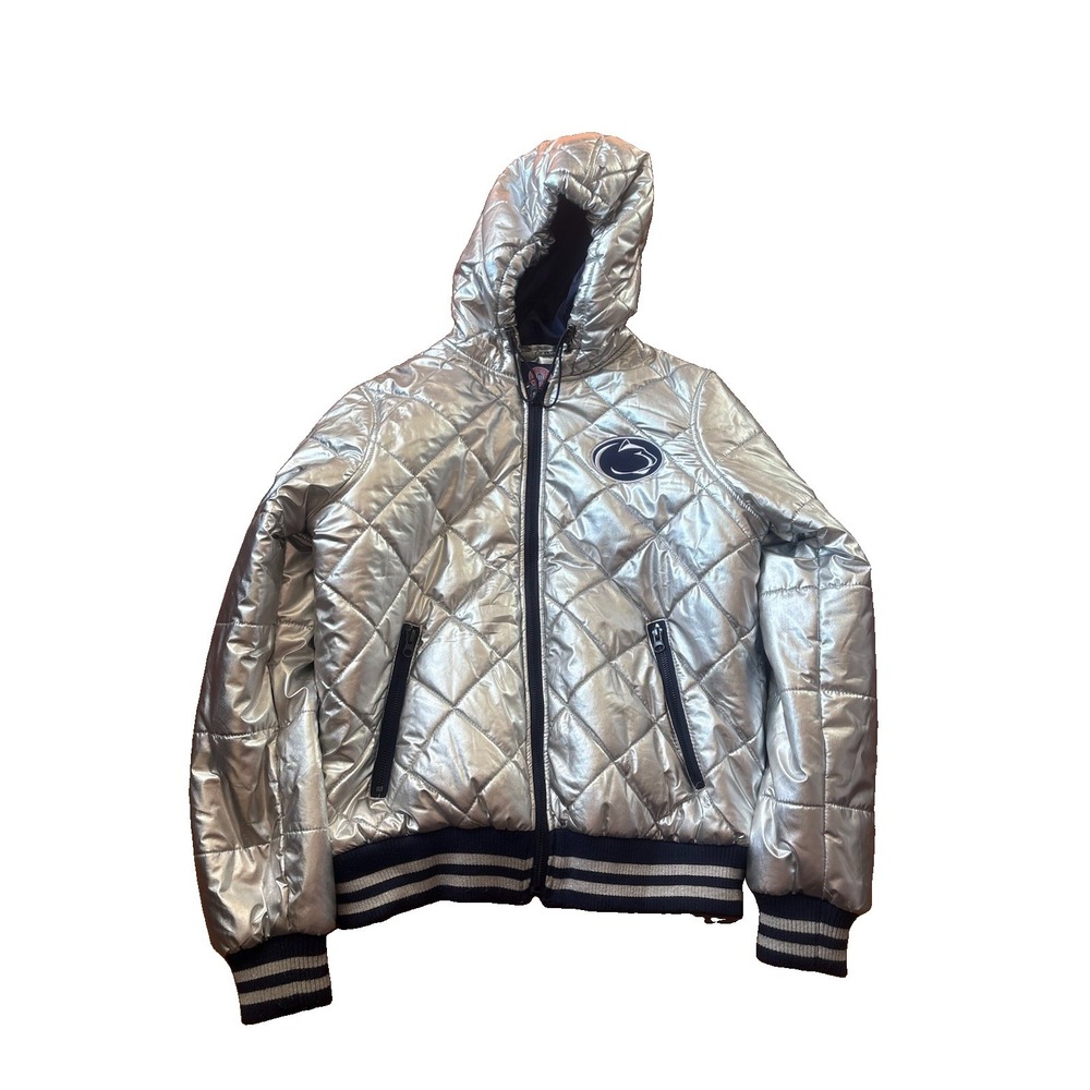 Penn State Nittany Lions Women's Metallic Silver Quilted Jacket Small Carl Banks